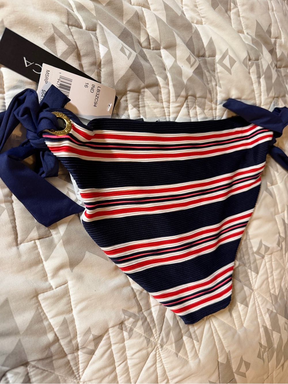 NEW Women’s La Blanca Navy Red White Striped Side-Tie Bikini Bottom- Size 16 - Picture 4 of 4